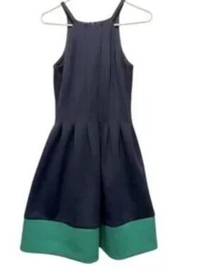 Vince Camuto Navy Colorblock A-Line Dress Green Hem